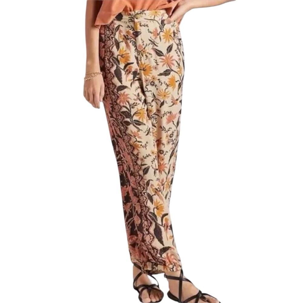 NWT By Anthropologie Smocked Brown Floral Ballon Leg Pants Women’s Size 2